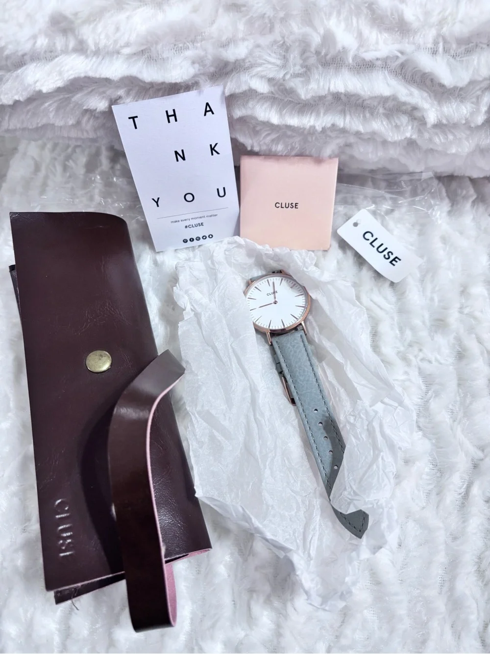 CLUSE La Bohème Rose Gold Gray Leather Watch CL18015 Unworn